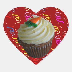 Carrot Cake Cupcake with Confetti Heart Sticker