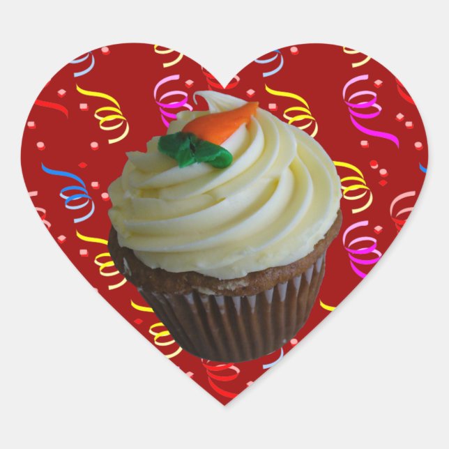 Carrot Cake Cupcake with Confetti Heart Sticker (Front)