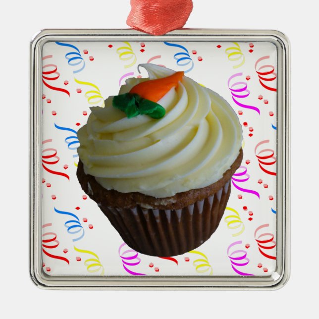 Carrot Cake Cupcake with Confetti Metal Ornament (Front)