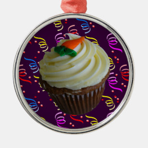 Carrot Cake Cupcake with Confetti Metal Tree Decoration