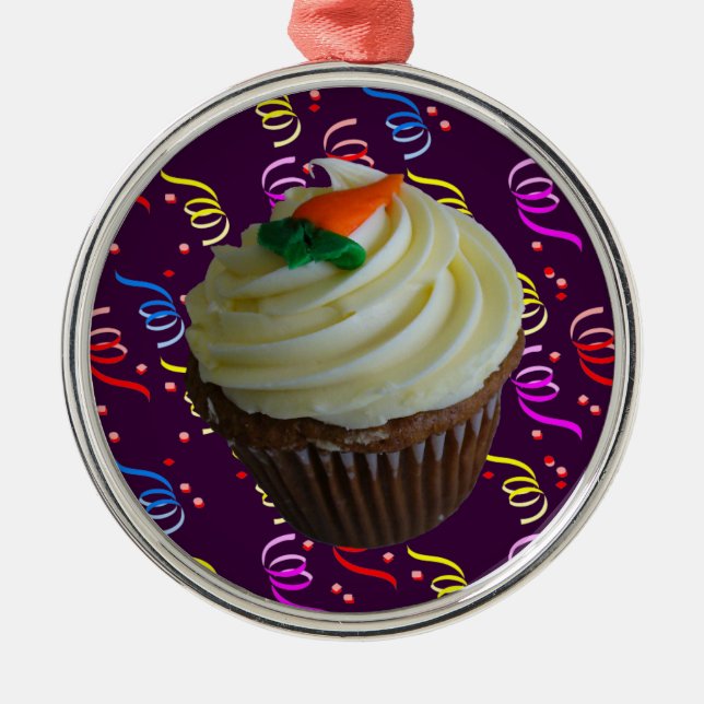 Carrot Cake Cupcake with Confetti Metal Tree Decoration (Front)