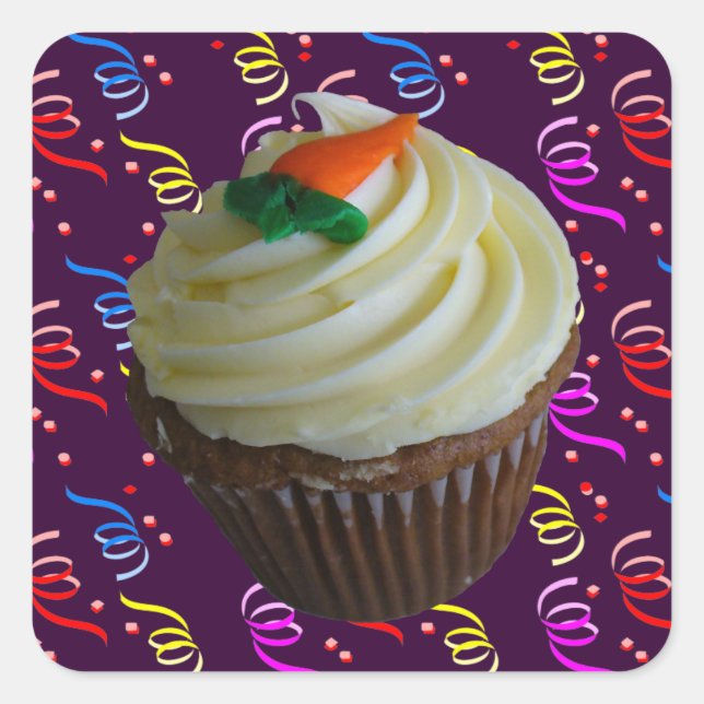 Carrot Cake Cupcake with Confetti Square Sticker (Front)