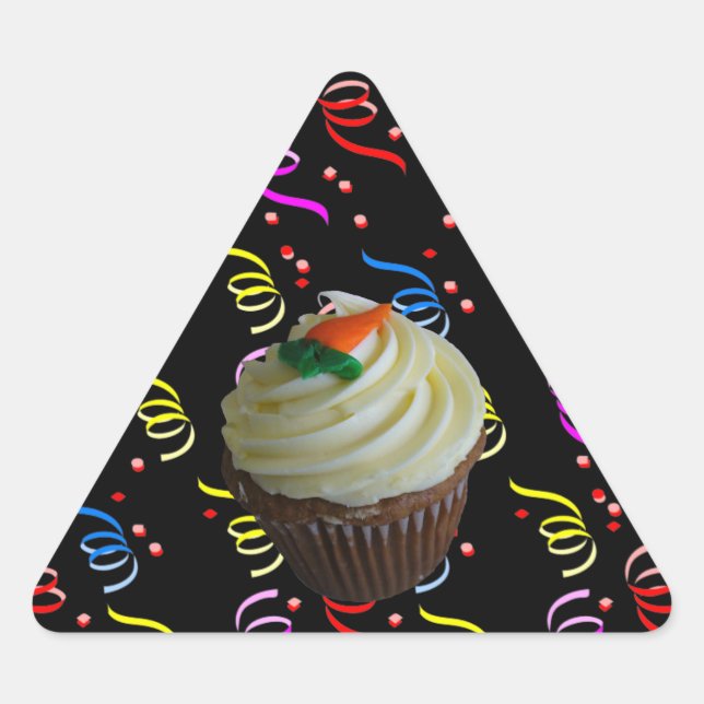 Carrot Cake Cupcake with Confetti Triangle Sticker (Front)