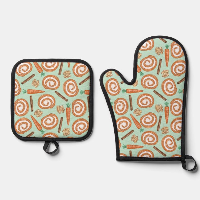 Carrot Cake Roulade - Mint Oven Mitt & Pot Holder Set (Front)
