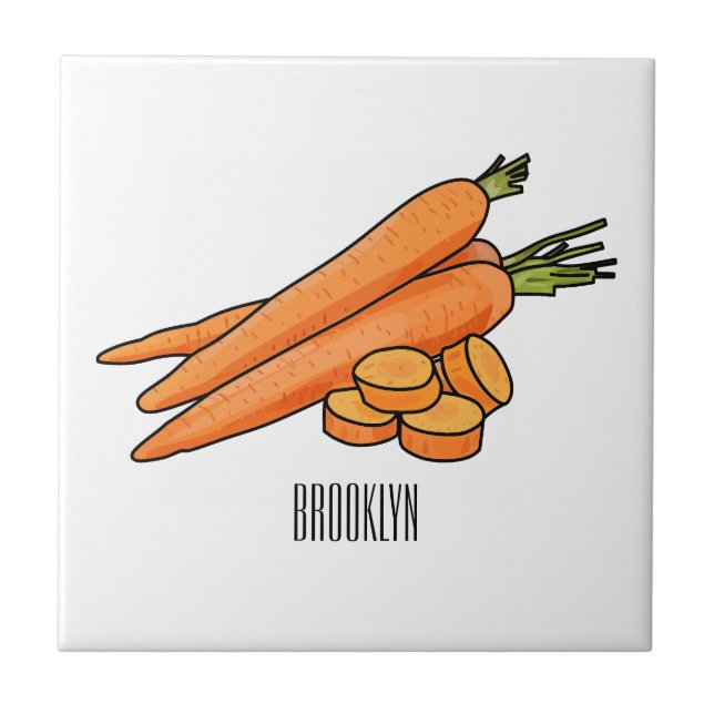 Carrot cartoon illustration ceramic tile (Front)