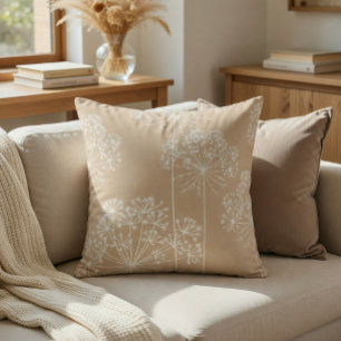 Carrot Flower Silhouette Soft Beige Throw Pillow