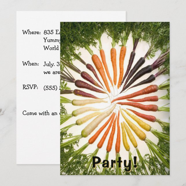 Carrot Garden Colourful Vegetable Rainbow Fun Part Invitation (Front/Back)