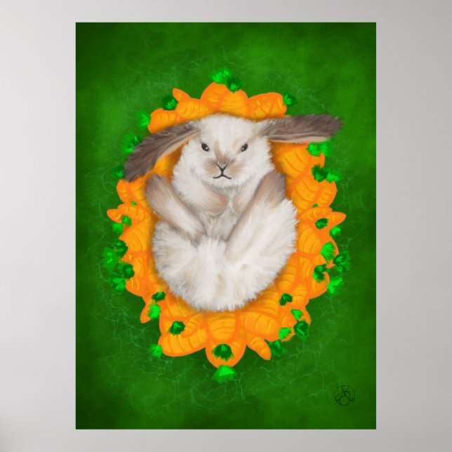 Carrot Haven: Brown and White Bunny's Blissful Bou Poster (Front)