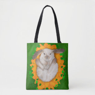 Carrot Haven: Brown and White Bunny's Blissful Bou Tote Bag