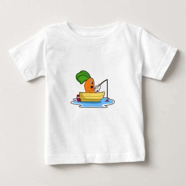 Carrot in Boat at Fishing with Fishing rod Baby T-Shirt (Front)