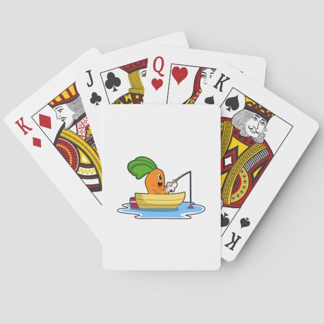 Carrot in Boat at Fishing with Fishing rod Playing Cards (Back)