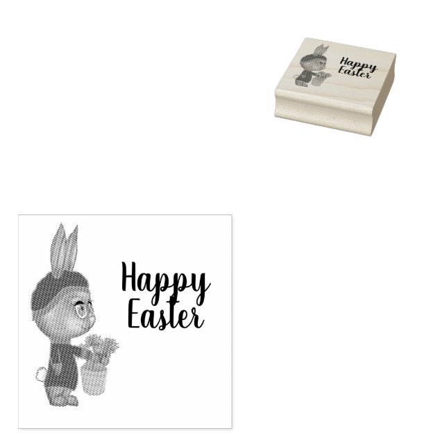Carrot Lover Bunny Easter Custom Happy Easter Rubber Stamp (Stamped)