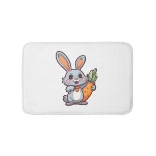 Carrot-Loving Easter Bunny Cute 2D Design Bath Mat