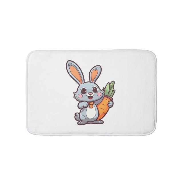 Carrot-Loving Easter Bunny Cute 2D Design Bath Mat (Front)