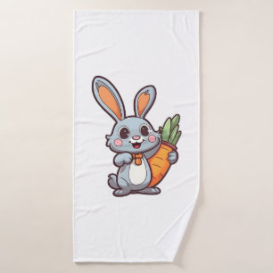 Carrot-Loving Easter Bunny Cute 2D Design Bath Towel