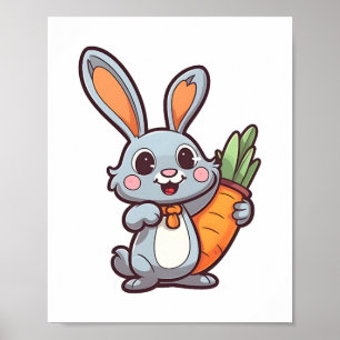 Carrot-Loving Easter Bunny Cute 2D Design Poster
