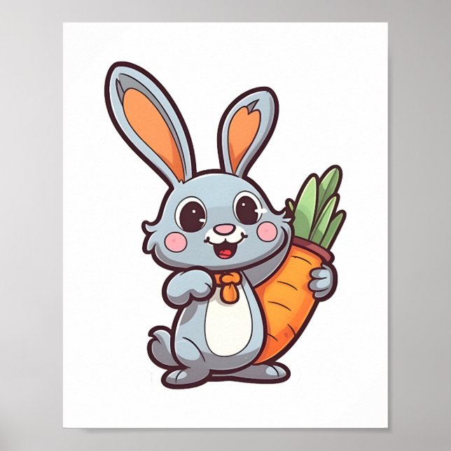 Carrot-Loving Easter Bunny Cute 2D Design Poster (Front)