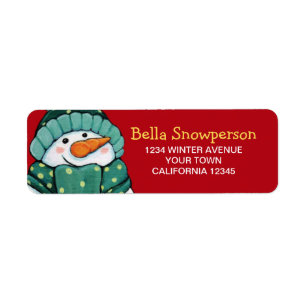 Carrot Nose Snowman in Green Illustration Return Address Label