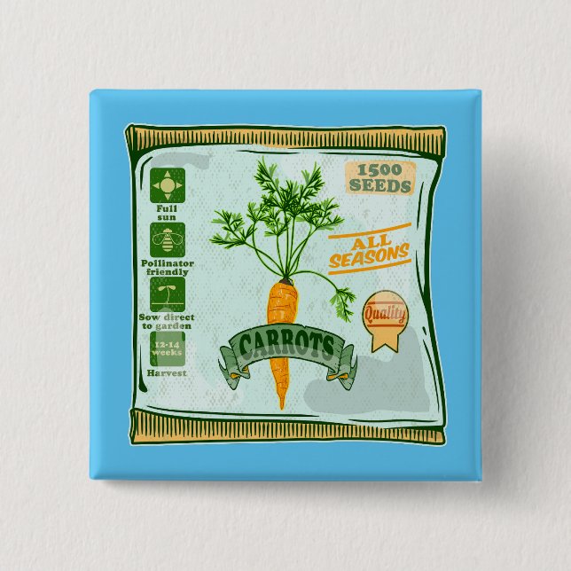 Carrot seeds growing veggies 15 cm square badge (Front)
