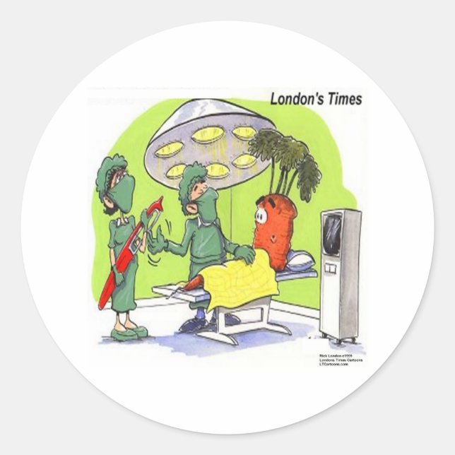 Carrot Surgery Funny Medical Cartoon Classic Round Sticker (Front)