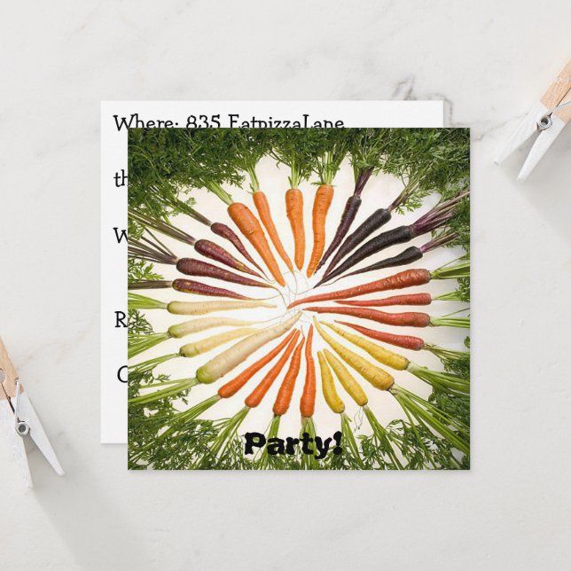 Carrot Vegetables Colourful Rainbow Pattern Garden Invitation (Front/Back In Situ)