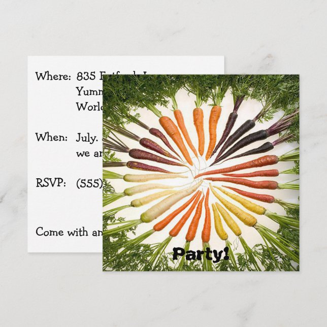 Carrot Vegetables Colourful Rainbow Pattern Garden Invitation (Front/Back)