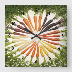 Carrot Vegetables Colourful Rainbow Pattern Garden Square Wall Clock