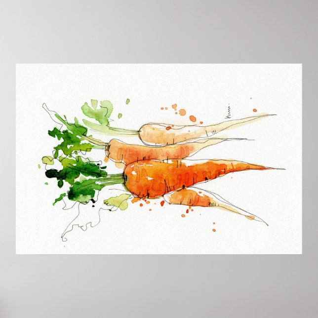 Carrot, Watercolor Vegetable Kitchen wall art (Front)
