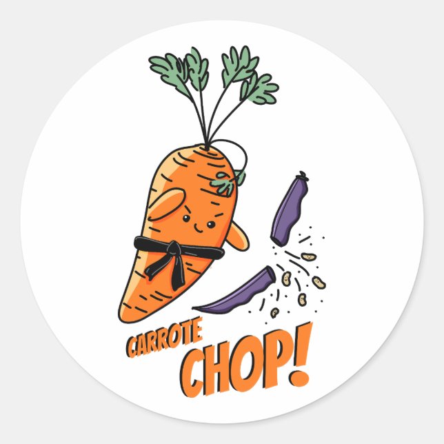 Carrote Chop! pun Classic Round Sticker (Front)