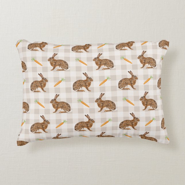 Carrots And Hare Bunnies Spring Easter Beige Decorative Cushion (Front)