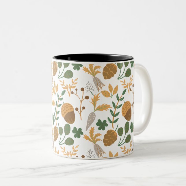 Carrots And Nuts Pattern Two-Tone Coffee Mug (Front Right)