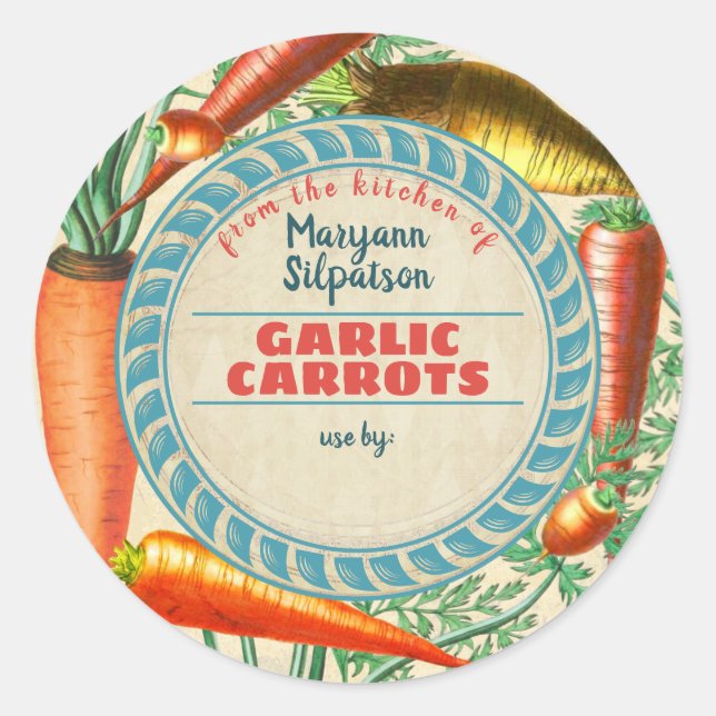 Carrots canning personalised from the kitchen of classic round sticker (Front)