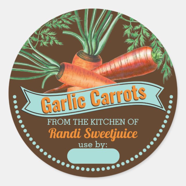 Carrots personalized home canning homemade by classic round sticker (Front)