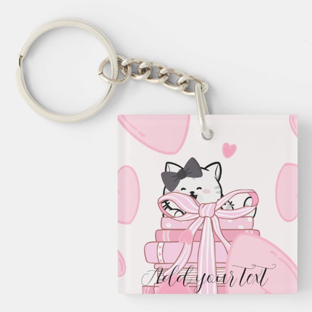 Carry Love & Books – Cat Acrylic Keychain (Front)