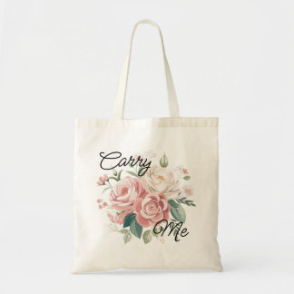 Carry Me Pink Rose Bouquet Floral Tote Bag