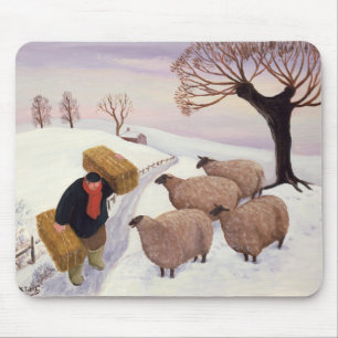 Carrying Hay to the Sheep in Winter Mouse Pad