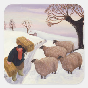 Carrying Hay to the Sheep in Winter Square Sticker