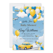 Cars and  aeroplanes Boy Baby Shower Invitation
