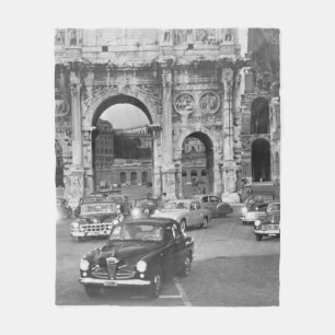 Cars and ancient monuments Rome Italyvintage, ital Fleece Blanket