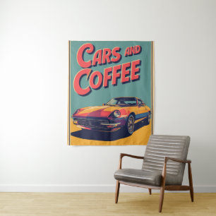 cars and coffee tapestry