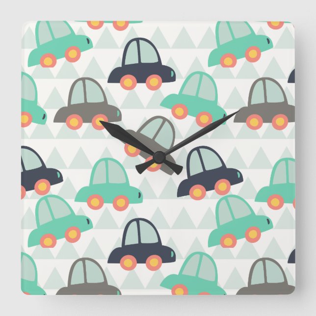 Cars and More Cars Square Wall Clock (Front)