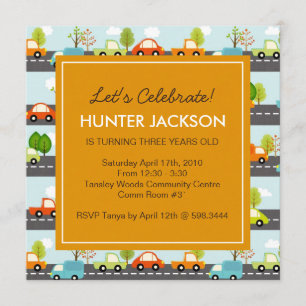 Cars and Trucks Birthday Party Invitation