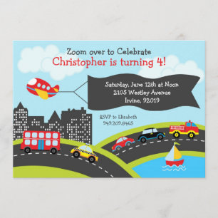 Cars and Trucks Birthday Party Invitation