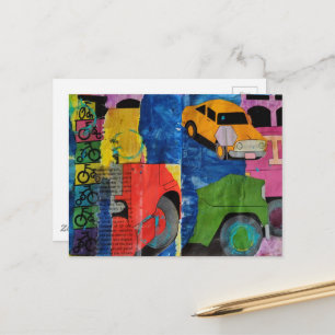 Cars and Trucks mixed media collage Postcard