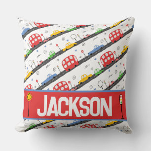 Cars and Trucks Primary Colours Patterned Cushion