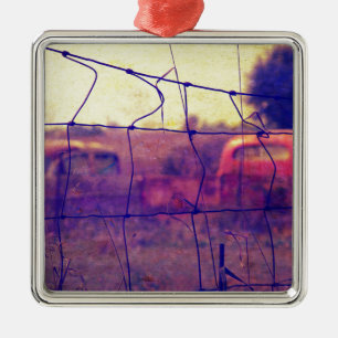 Cars and Trucks Rusting Away Metal Tree Decoration
