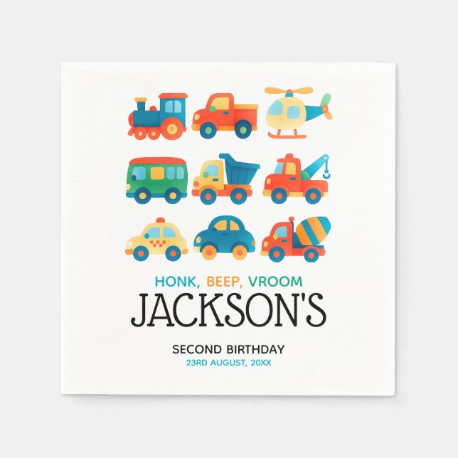 Cars and Trucks Transportation Birthday  Napkin (Front)