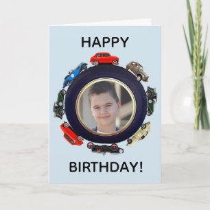 Cars and Tyre Photo Birthday Card