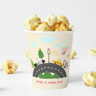 Cars and vehicles on the road boy birthday paper cups