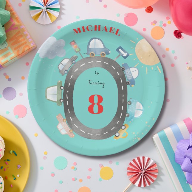 Cars and vehicles on the road boy birthday paper plate (Creator Uploaded)